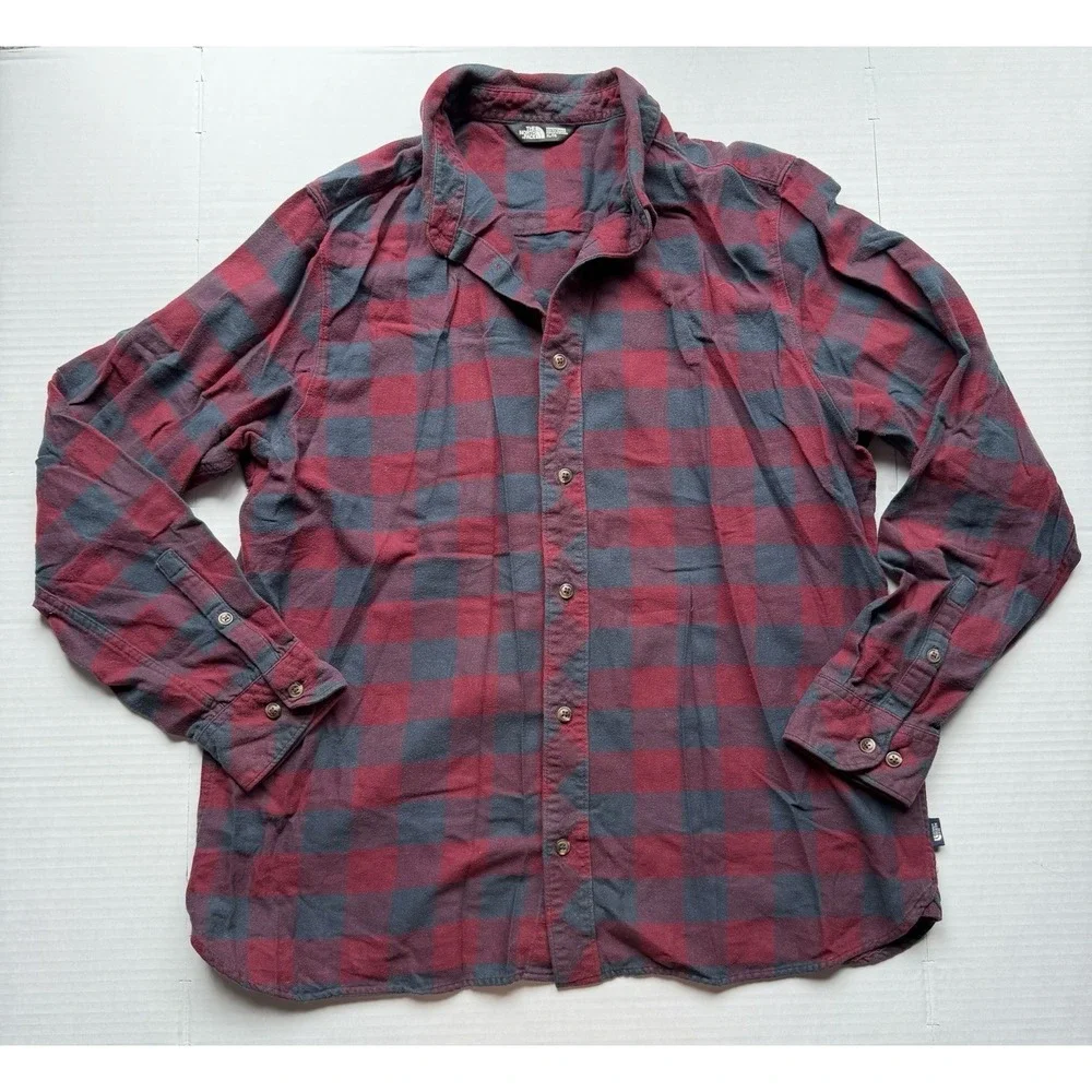 North Face Mid Weight Flannel Long Sleeve Button Up Shirt Plaid Men's XL
